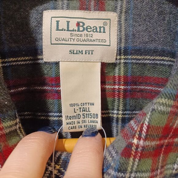 NWT LL Bean Scotch Plaid Flannel Shirt Mens L Tall Slim Fit Button Up Gray - Picture 6 of 8